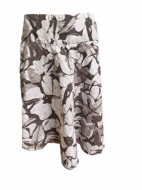 Grace Women’s 12 Linen Floral A-line skirt gray and white side zip